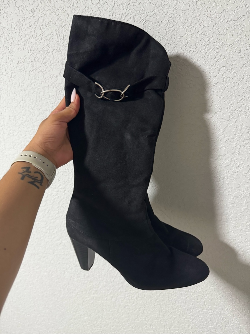 Predictions faux suede knee-high high heeled boots, size 8.5